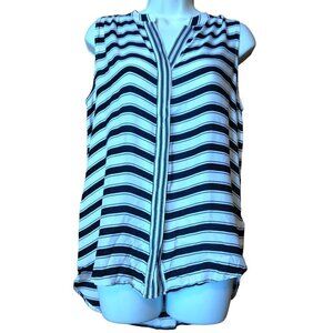Stylus Women's Medium Striped Sleeveless Button Front Blouse Top